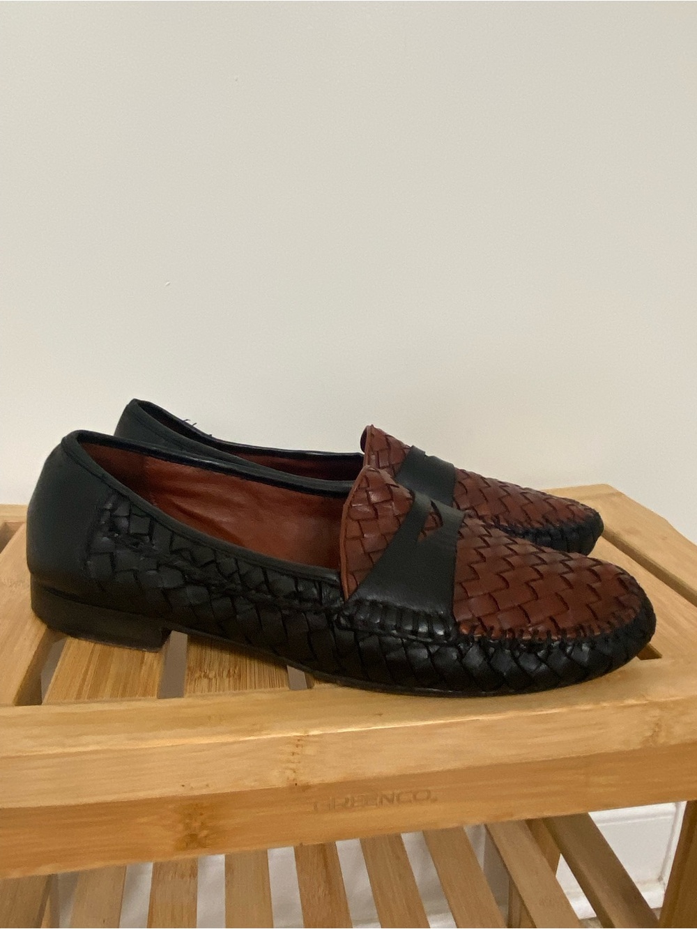 Robert Zur Men’s 10.5 D Woven Leather Penny Loafers Black Brown Two Tone
